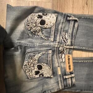 NWOT Platinum Plush Winged Death Jeans